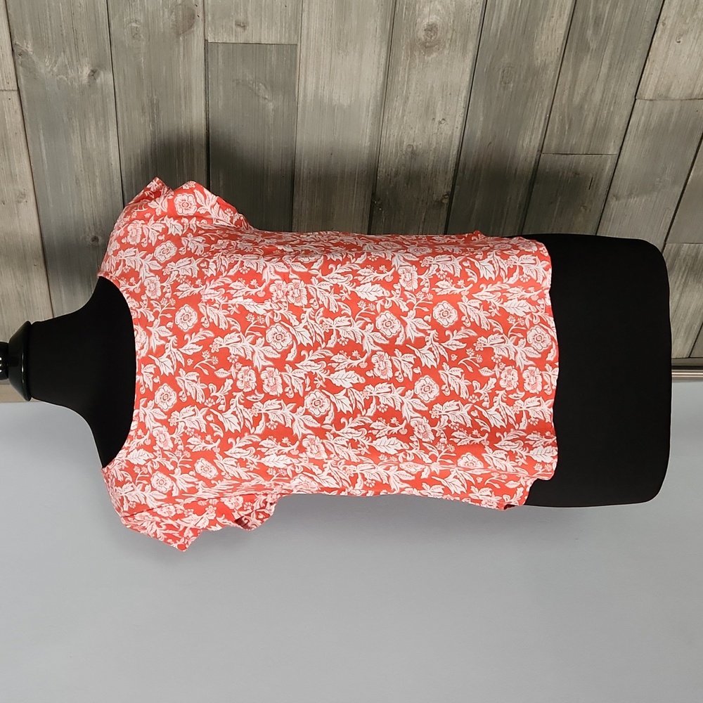 Orange Floral Cottagecore Top with Pocket Detail -Medium - Batik Floral Design